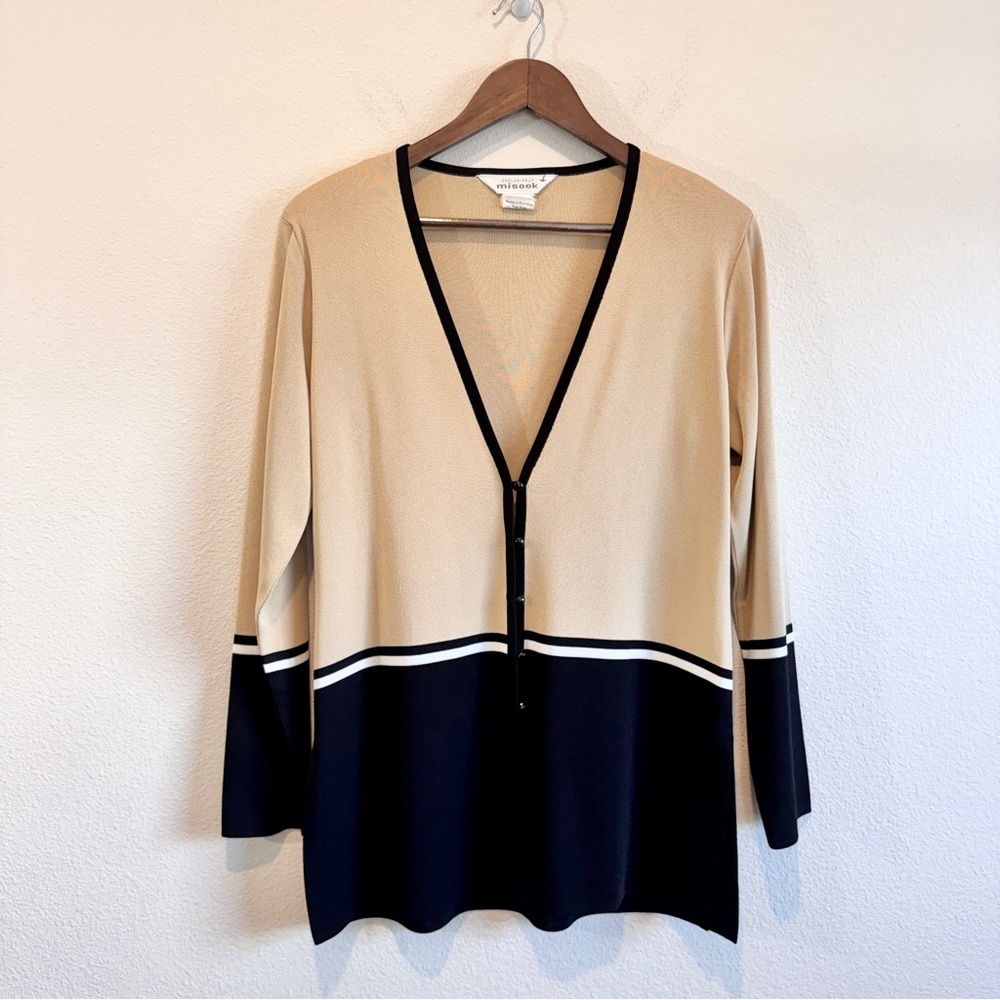 Preppy Old Money Colorblock Cardigan Exclusively Misook Knit Chic Minimalist S